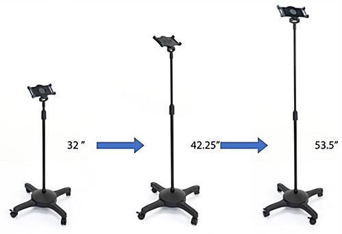 Adjustable rolling tablet stand with height adjustable settings  
